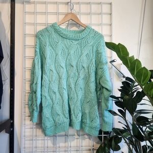 80s Vintage Teal Cable Knit Sweater Grandmacore CHUNKY oversized